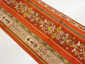 本場筑前博多縞に抽象模様織出し名古屋帯